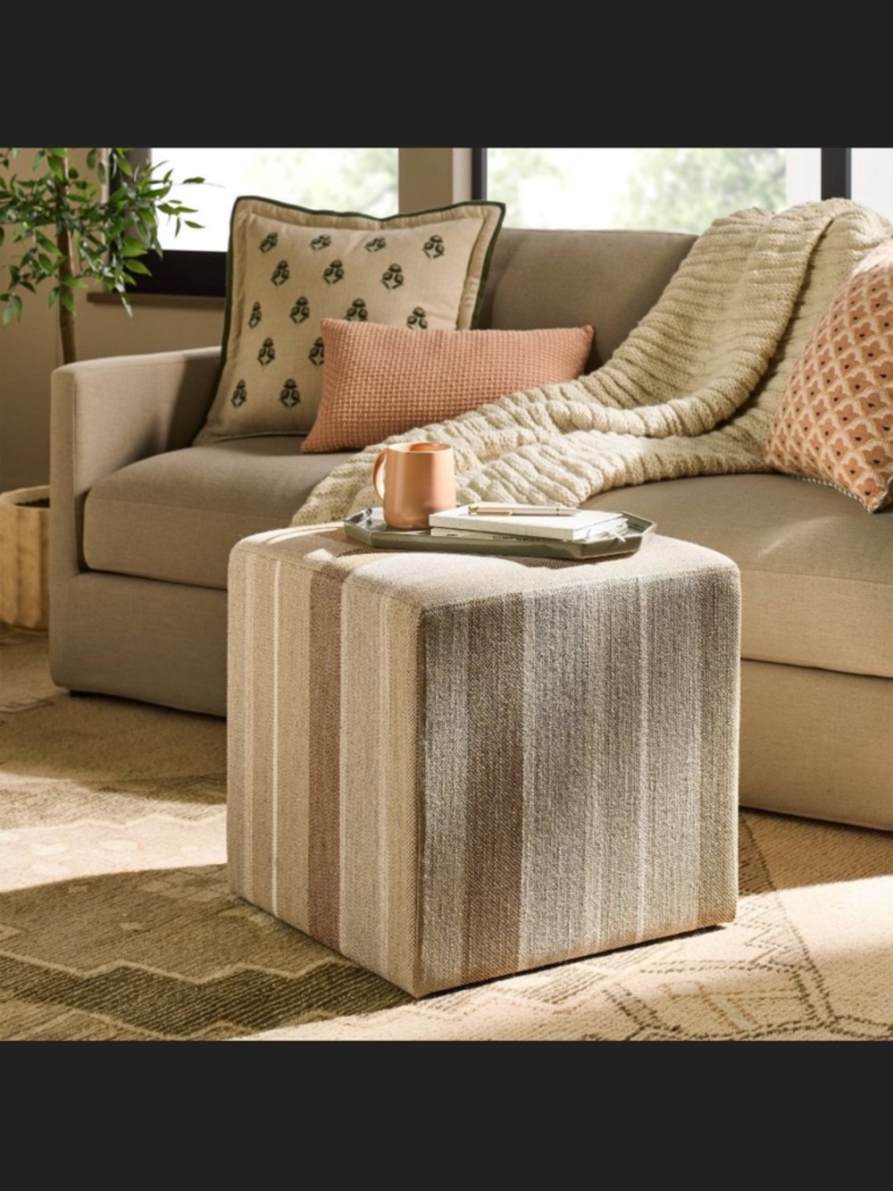 NWT, Threshold Studio McGee- Lynwood Square Upholstered Cube Ottoman Beige